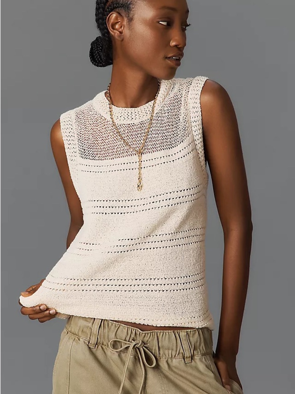 Sanctuary Cream Open-Knit Crewneck Tank